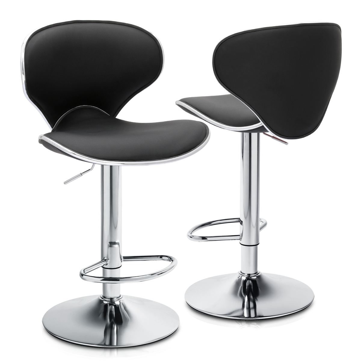 Set of 2 Modern Curved Seat Pub Bar Stools Chrome Adjustable Counter S