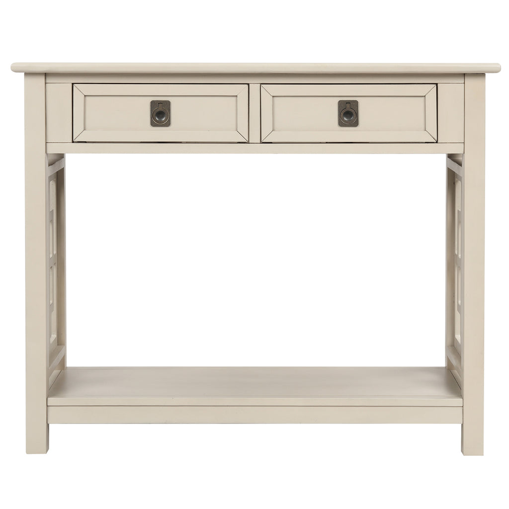 Gray Console Table with 2 Drawers and Bottom Shelf