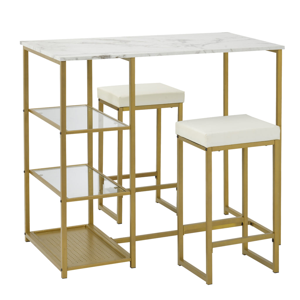 3 Counts - Modern Pub Set with Rectangular Table and Bar Stools - Gold