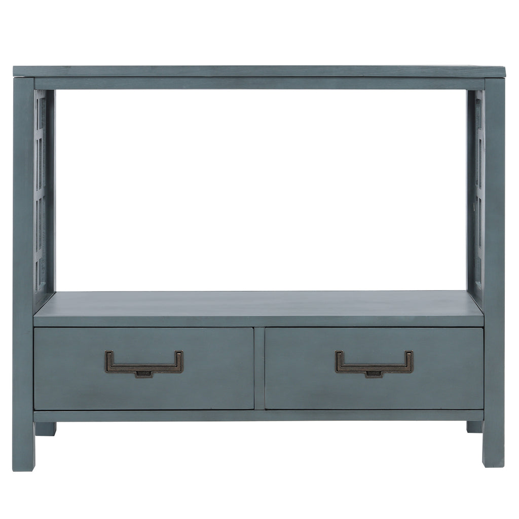 Dark Gray Farmhouse Console Sofa Table with Two Bottom Drawers for Entryway