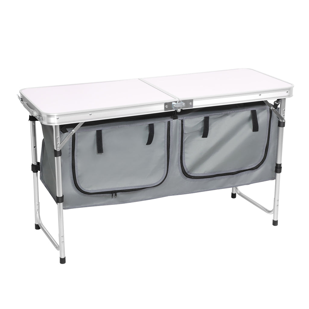 Dark Gray Folding Camping Picnic Table w/Extended Panel, Compact Aluminum Lightweight Picnic Table