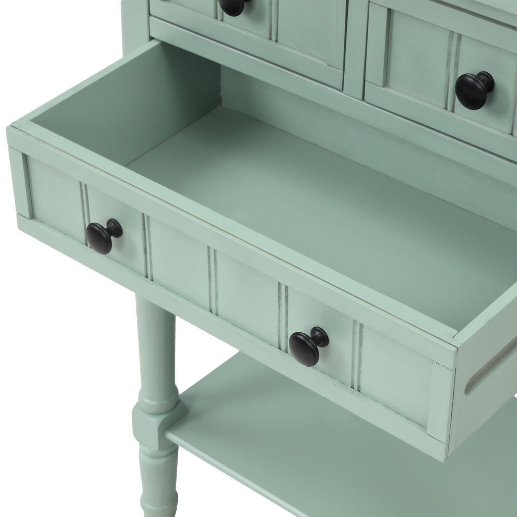 Gray Narrow Console Table with Three Storage Drawers and Bottom Shelf
