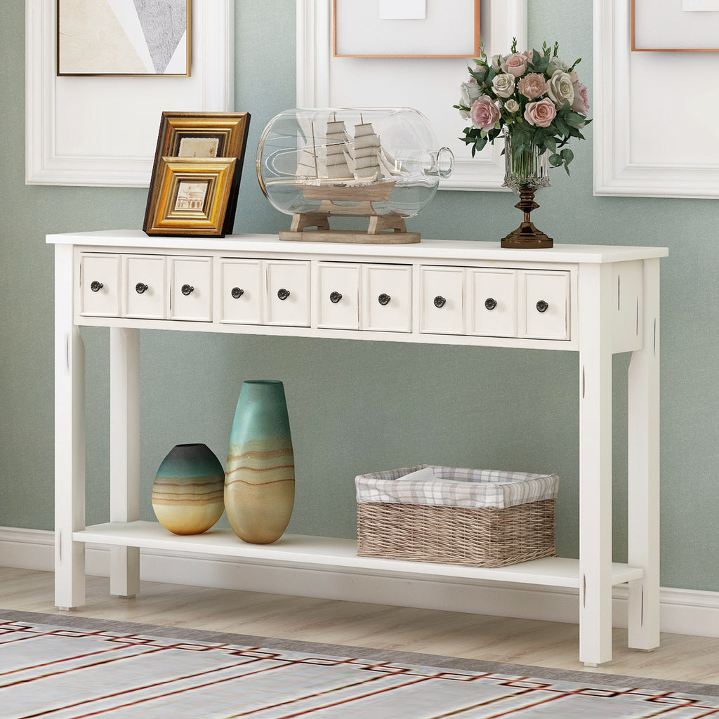 Slate Gray 60" Entryway Console Table with Two Different Size Drawers and Bottom Shelf BH191870