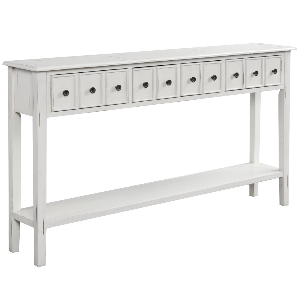 Light Gray 60" Entryway Console Table with Two Different Size Drawers and Bottom Shelf BH191870