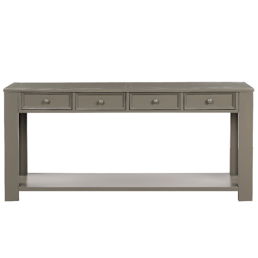 Dim Gray Rectangular Console Table for Entryway Hallway Sofa Table with Storage Drawers and Bottom Shelf