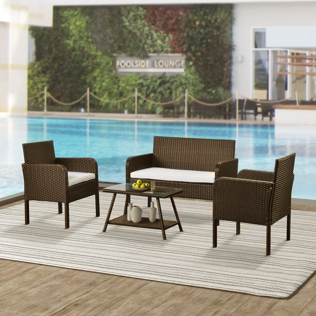 4 Counts - Rattan Sofa Seating Group with Cushions, Outdoor Rattan sofa Beige