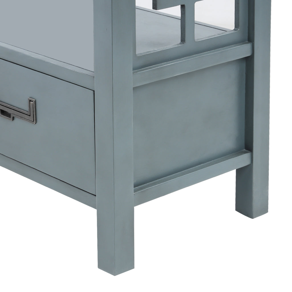 Light Slate Gray Farmhouse Console Sofa Table with Two Bottom Drawers for Entryway