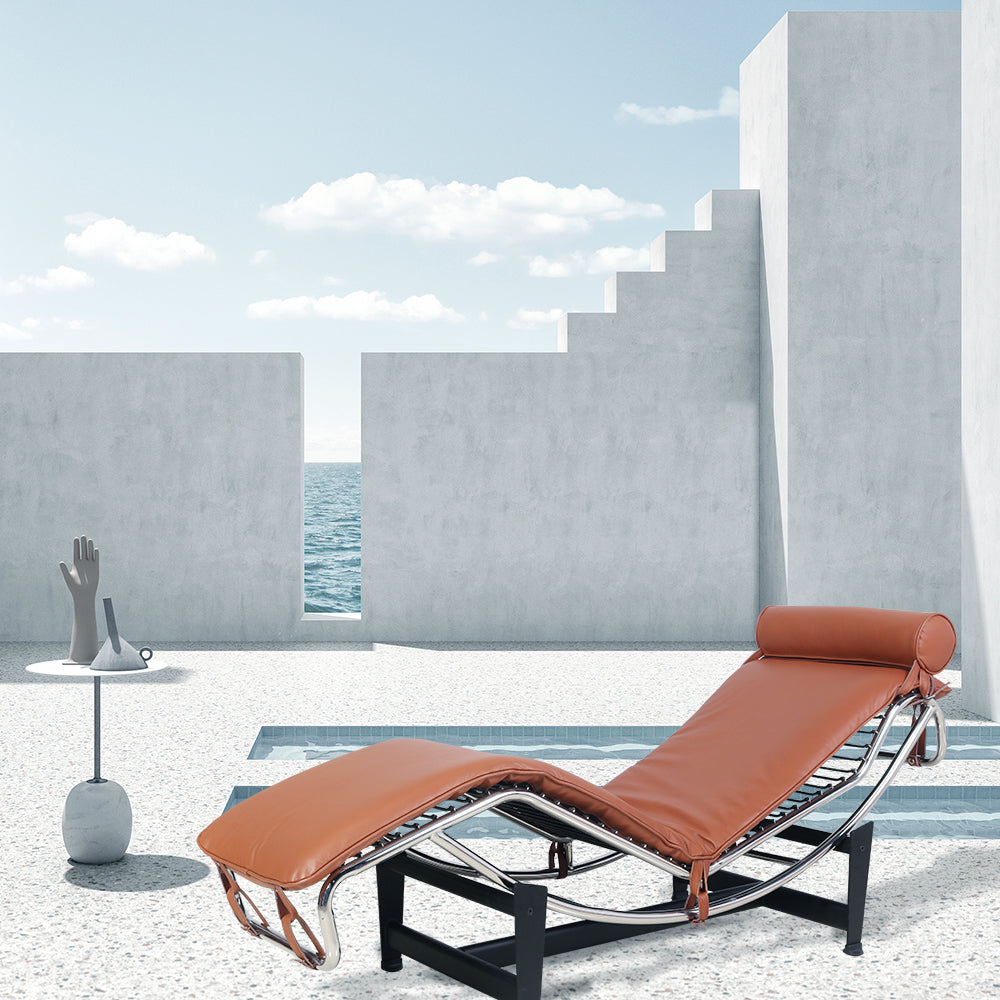 Gray Outdoor Patio Chaise Lounge with Cushion Light Brown