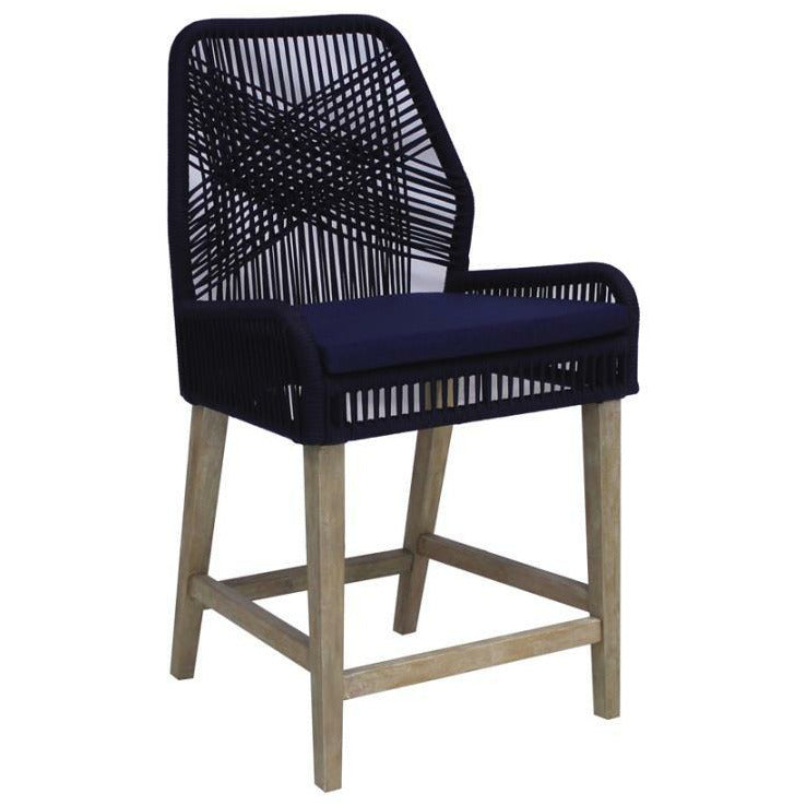 Light Gray Coaster Woven Back Wooden Legs Counter Height Chairs_ Navy Blue, Set Of 2