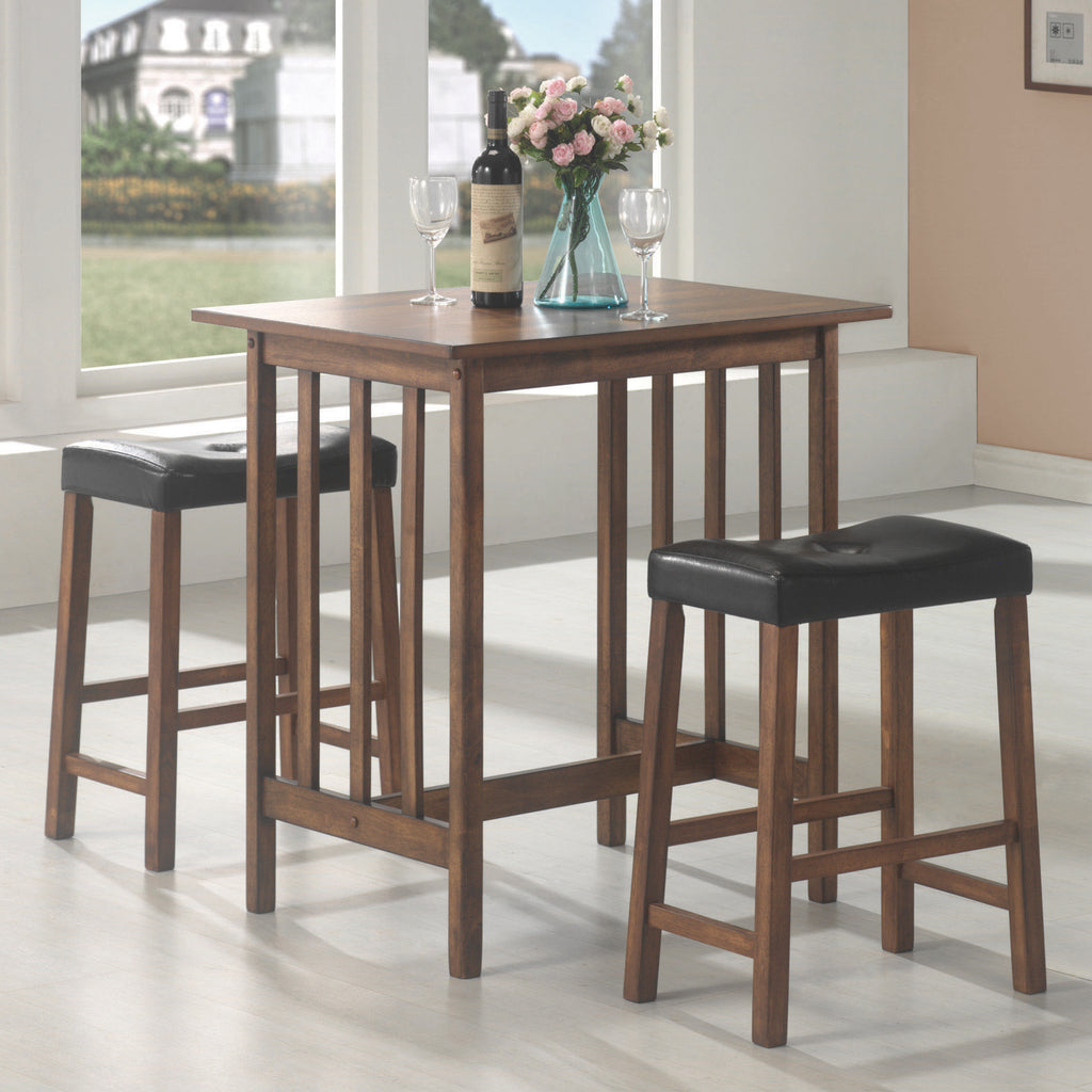 Dark Olive Green Coaster 130004 | Set Of 3 Table + Bar Stool Counter Height Set, Brown