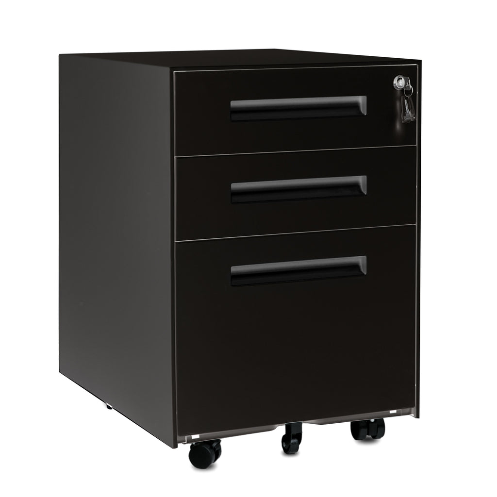 Black 3-Drawer Mobile Metal File Cabinet with Lock and Keys
