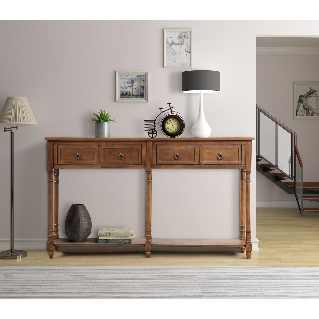 Saddle Brown Console Table for Entryway with Drawers and Long Shelf Rectangular