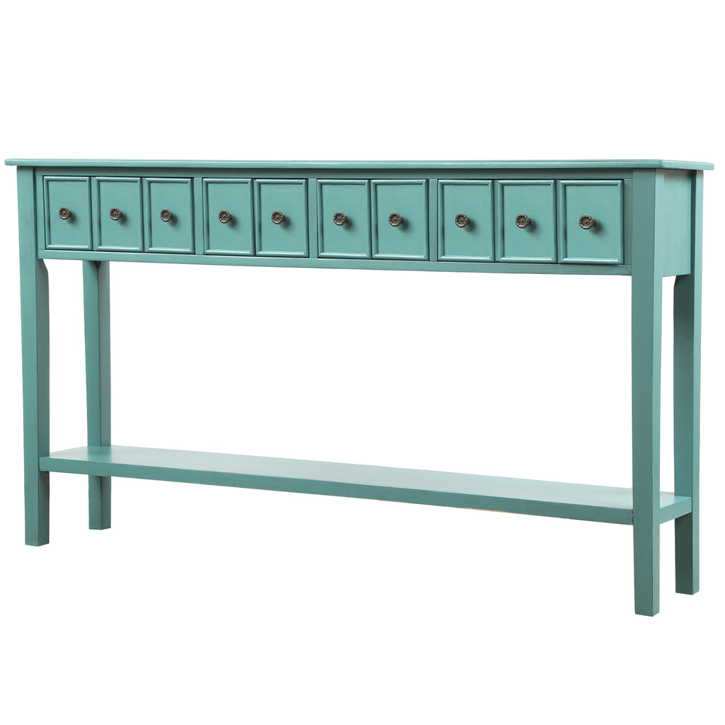 Cadet Blue 60" Entryway Console Table with Two Different Size Drawers and Bottom Shelf BH191870