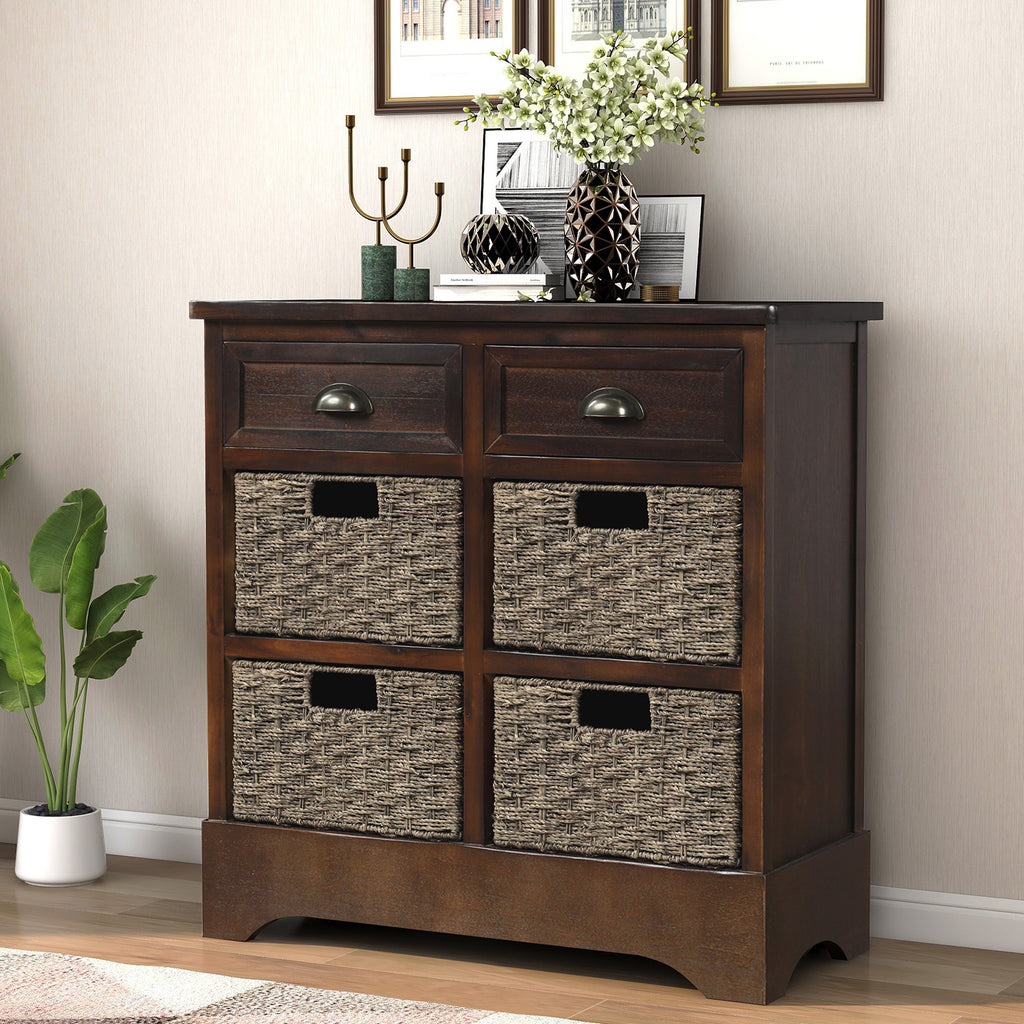 Dark Slate Gray Rustic Storage Cabinet with Two Drawers and Four Classic Fabric Basket