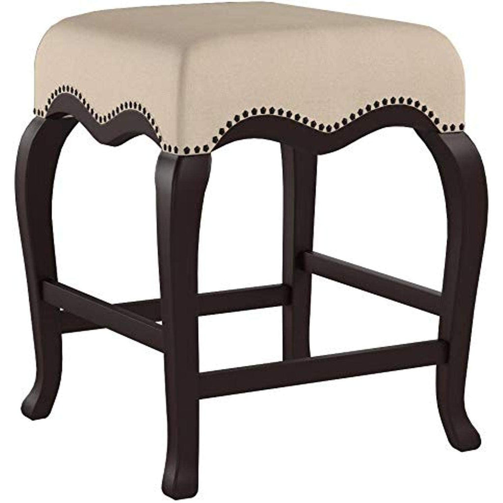 Backless Counter Height Stool w/Nailhead Trim in Cream Fabric & Espresso - 1 Count