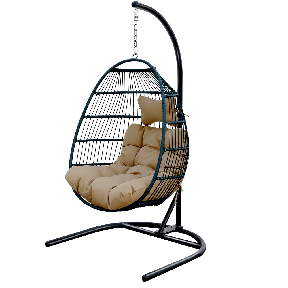 Dim Gray Outdoor Patio Hanging Basket Single Seat Swing Chair Classic Egg Chair with Cushion and Stand