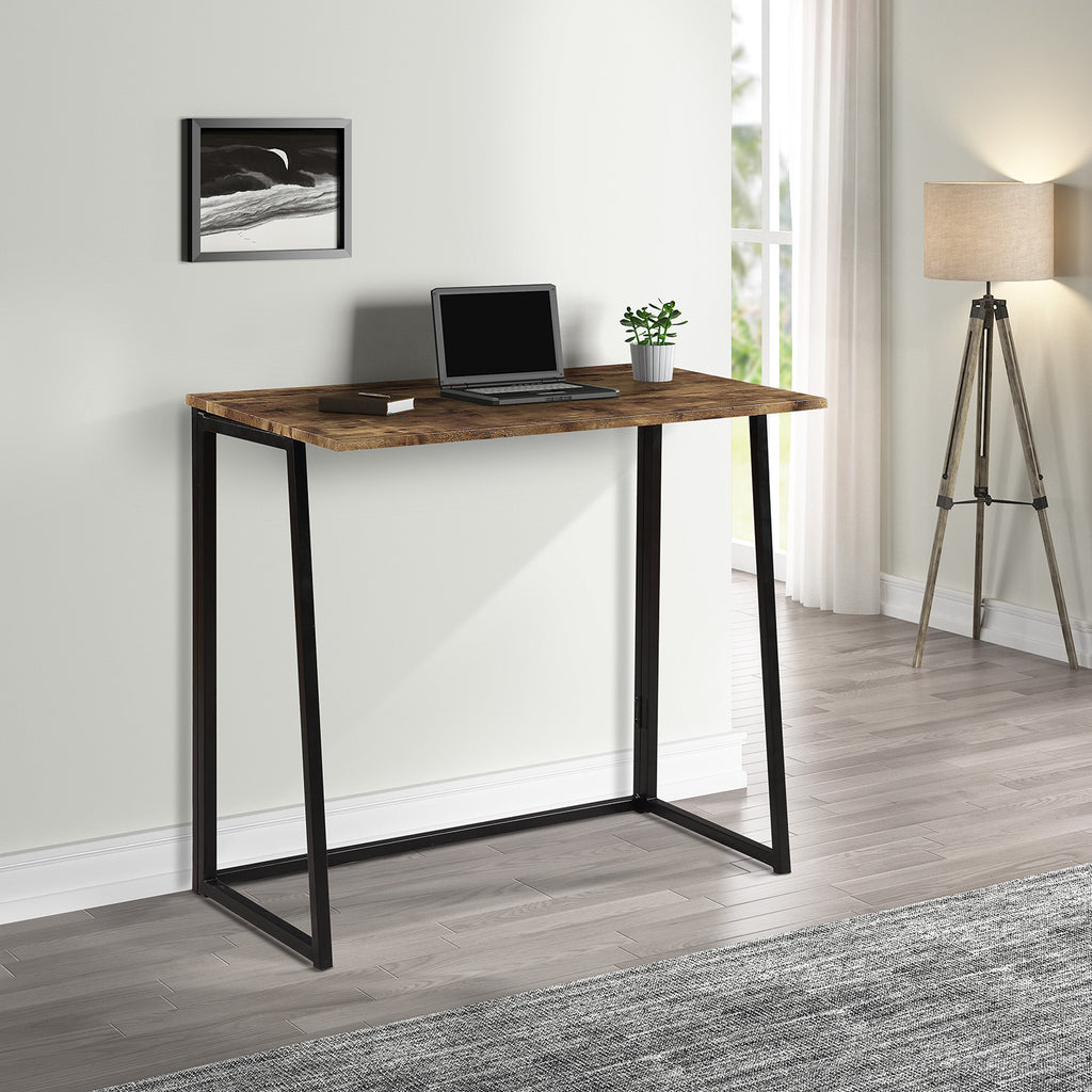 Beige Folding Computer Desk with Industrial Style for Small Space Offices, Brown