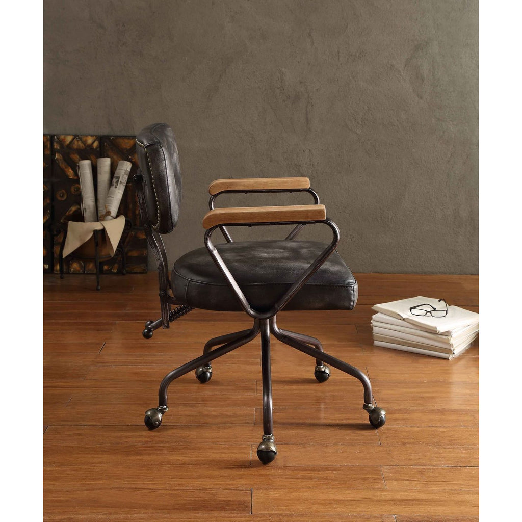 Dim Gray Vintage Grain Leather Armrest Office Chair with Swivel Tile