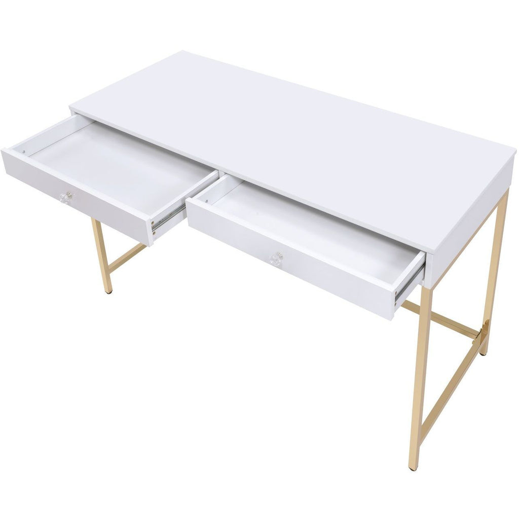 Rectangular Writing Desk in White High Gloss & Gold