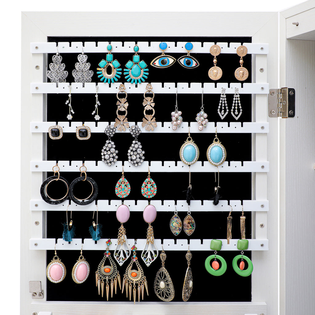 Black Hanging Jewelry Storage Mirror Cabinet With LED Lights, Multi-function