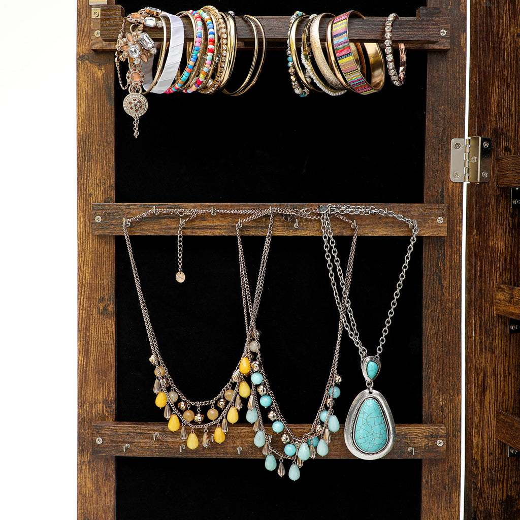 Rosy Brown Hanging Jewelry Storage Mirror Cabinet With LED Lights, Multi-function