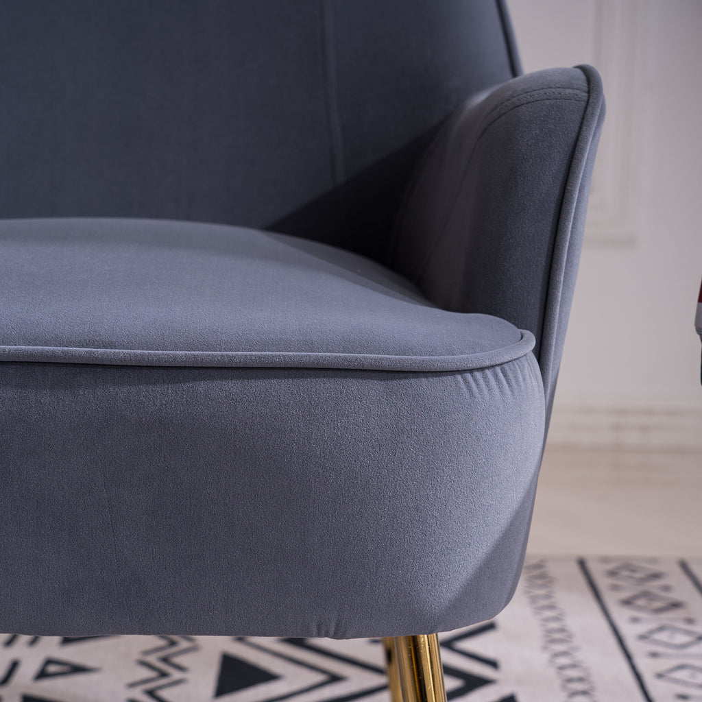 Slate Gray Velvet Accent Chair With Gold Metal Legs