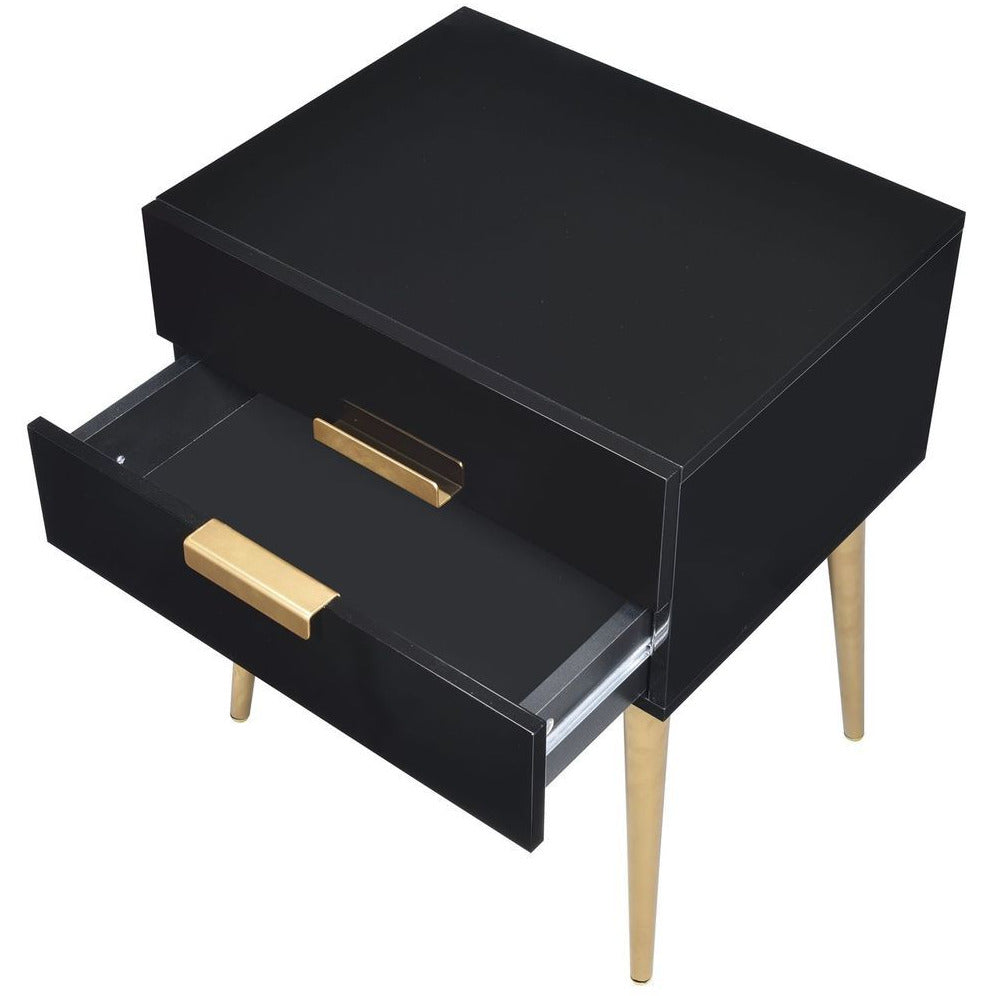Dark Slate Gray Rectangular Night Table With 2 Drawers in Black & Gold