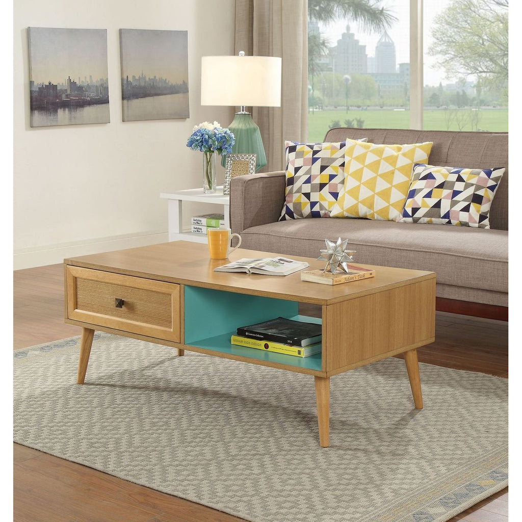 Tan Jayce Coffee Table With Drawer in Natural