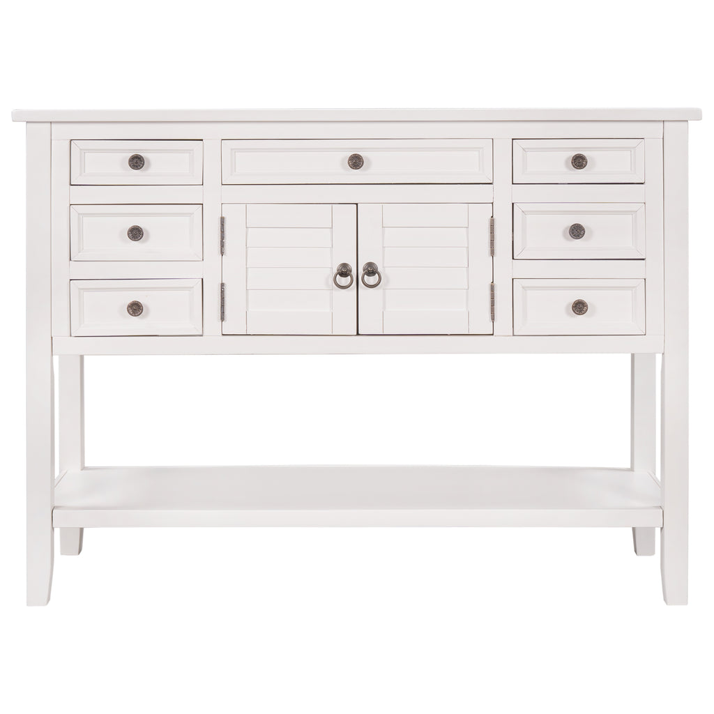 Antique White 45" Modern Console Table Sofa Table for Living Room with 7 Drawers, 1 Cabinet and 1 Shelf