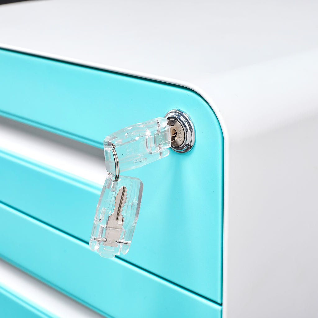3 Drawer Mobile Pedestal File Cabinet Home Office Furniture - Light Blue Lock