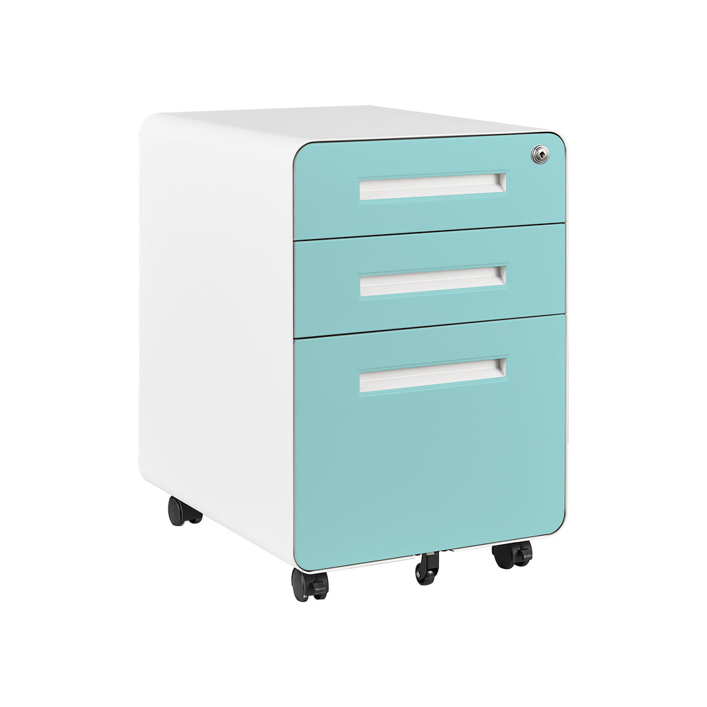 3 Drawer Mobile Pedestal File Cabinet Home Office Furniture - Light Blue