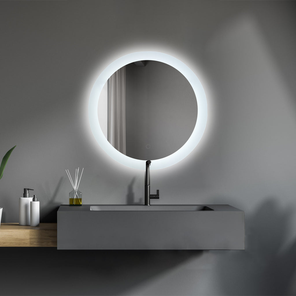 Dim Gray LED Lighted Bathroom Wall Mounted Mirror with High Lumen+Anti-Fog Separately Control+Dimmer Function