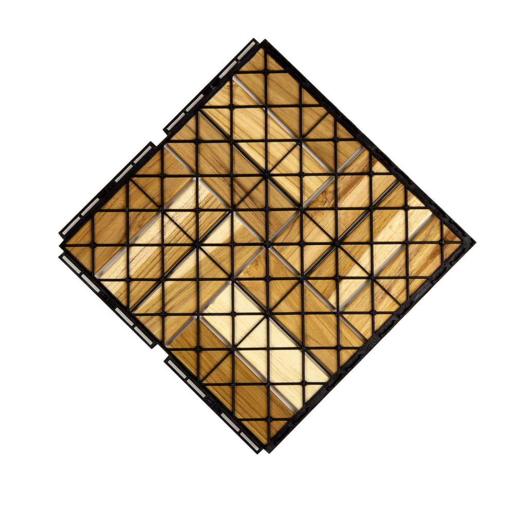 Dark Khaki 12" x 12" Square Teak Wood Interlocking Flooring Tiles Checker Pattern(Pack of 10 Tiles)