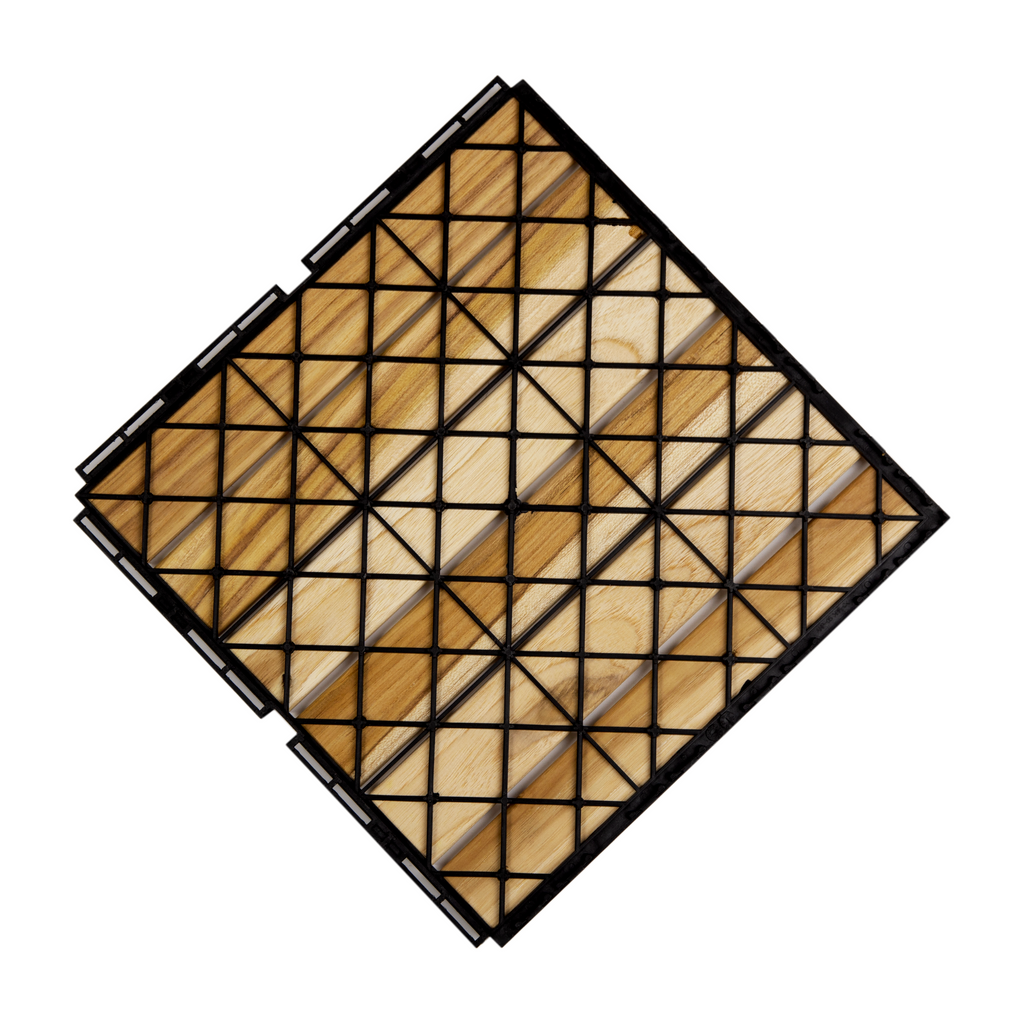 Tan 12" x 12" Square Teak Wood Interlocking Flooring Tiles Striped Pattern (Pack of 10 Tiles)