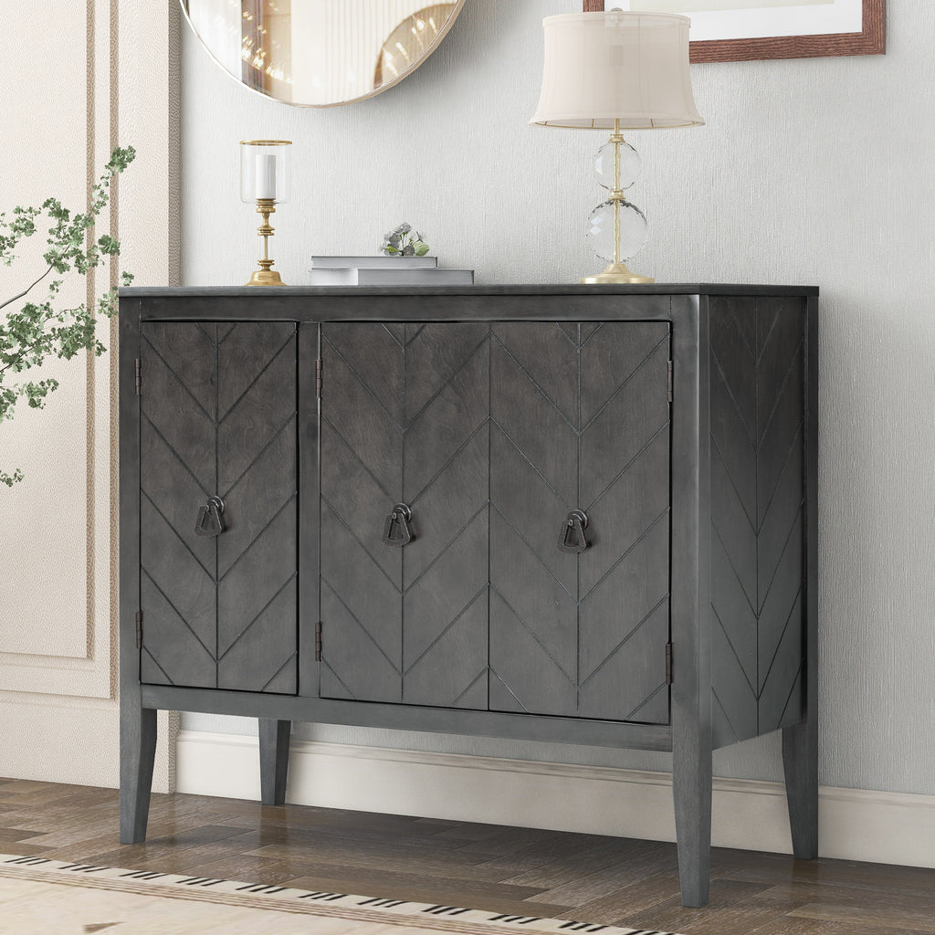 Gray Accent Storage Cabinet Wooden Cabinet with Adjustable Shelf, Antique Gray Modern Sideboard for Entryway, Living Room, Bedroom