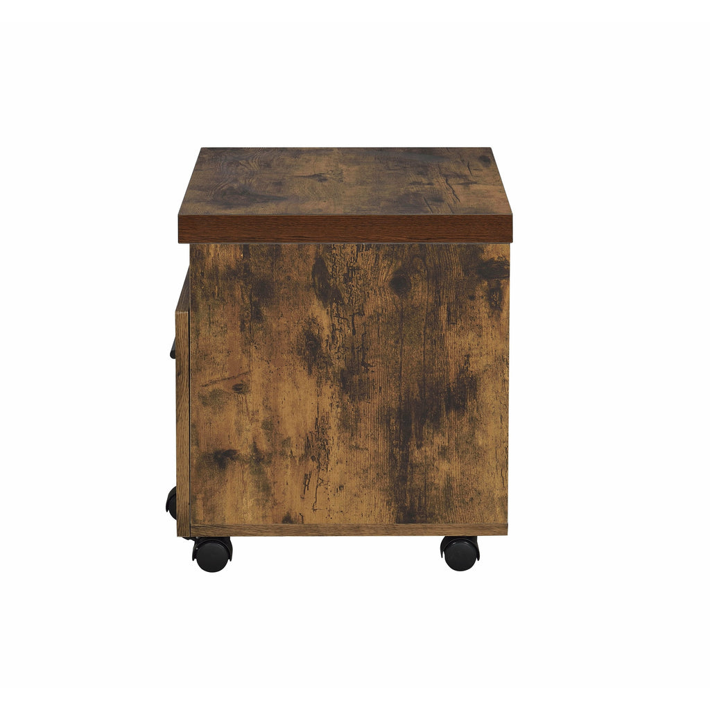 Dark Olive Green Wooden File Cabinet With Casters in Weathered Oak & Black