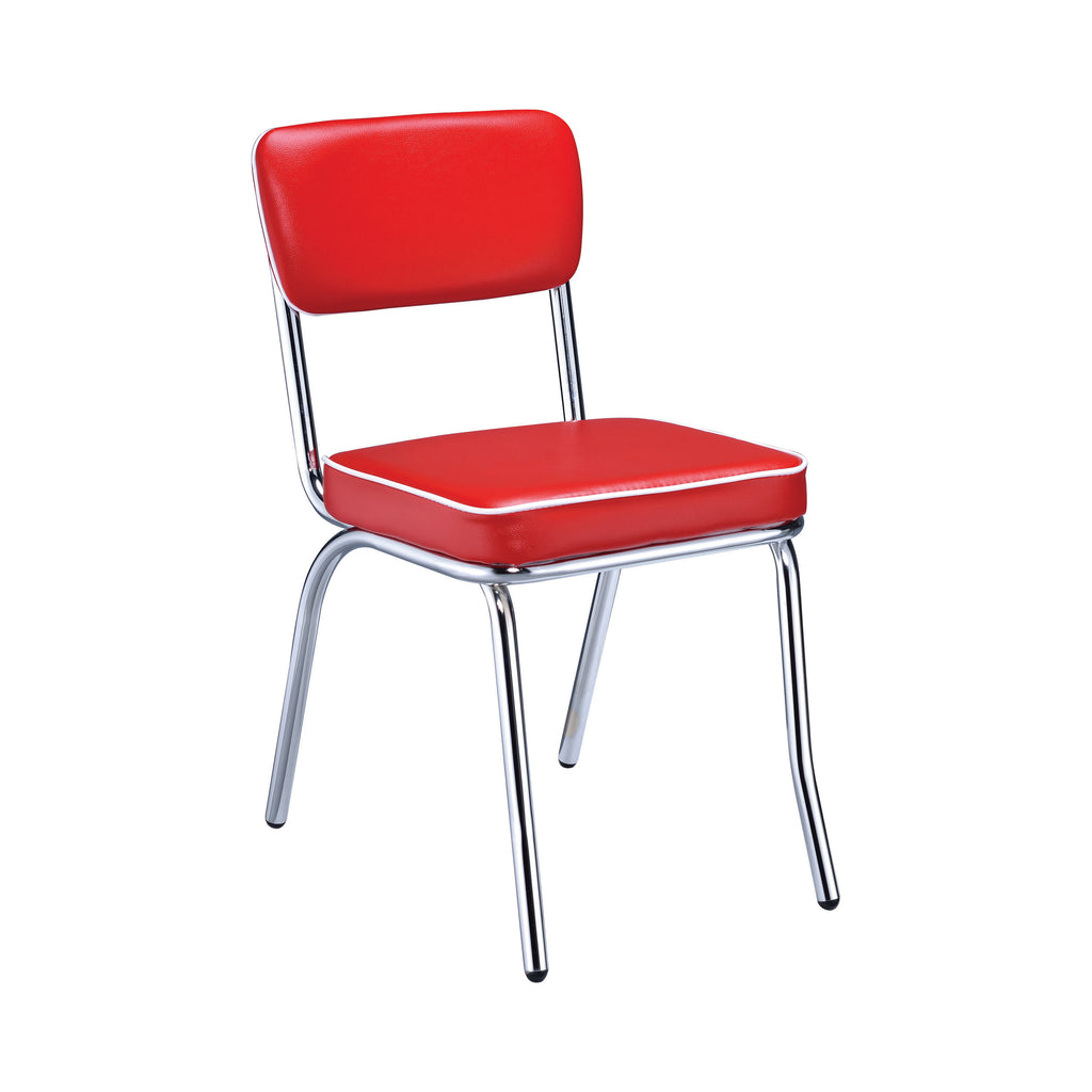 Modern Open Back Red Cushion Dining Side Chairs Chrome Plated