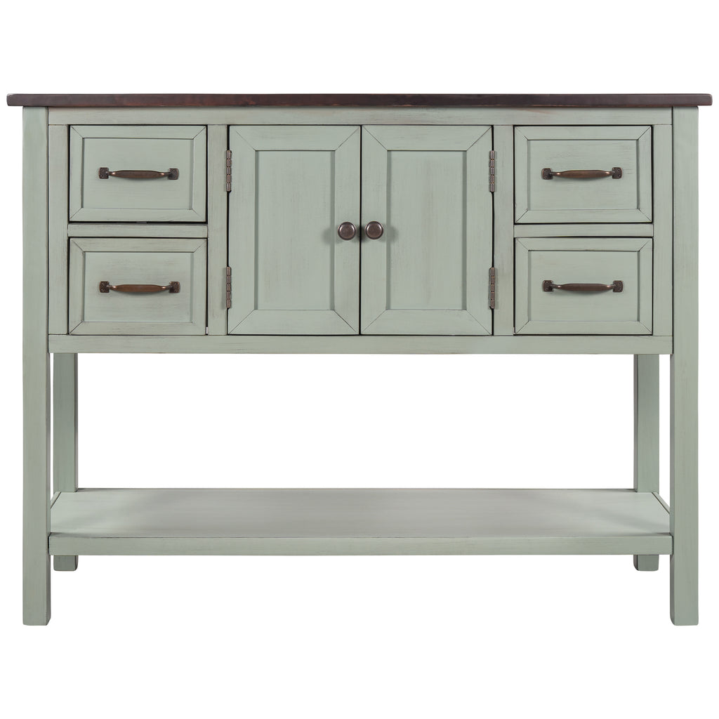 43" Modern Console Table Sofa Table for Living Room with 4 Drawers, 1 Cabinet and 1 Shelf Green