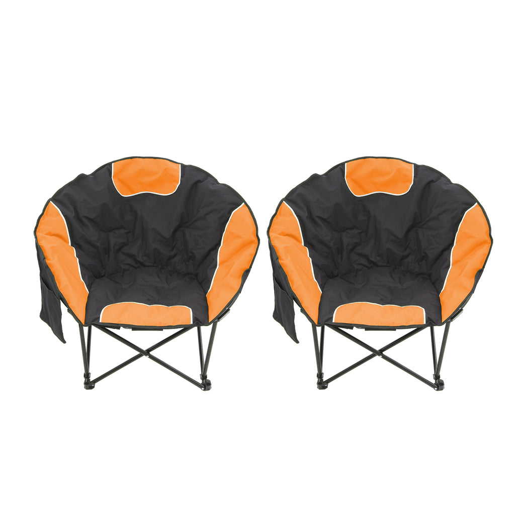 2pc Folding Padded Round Camping Beach Chair with Storage & Carry Bag - Orange