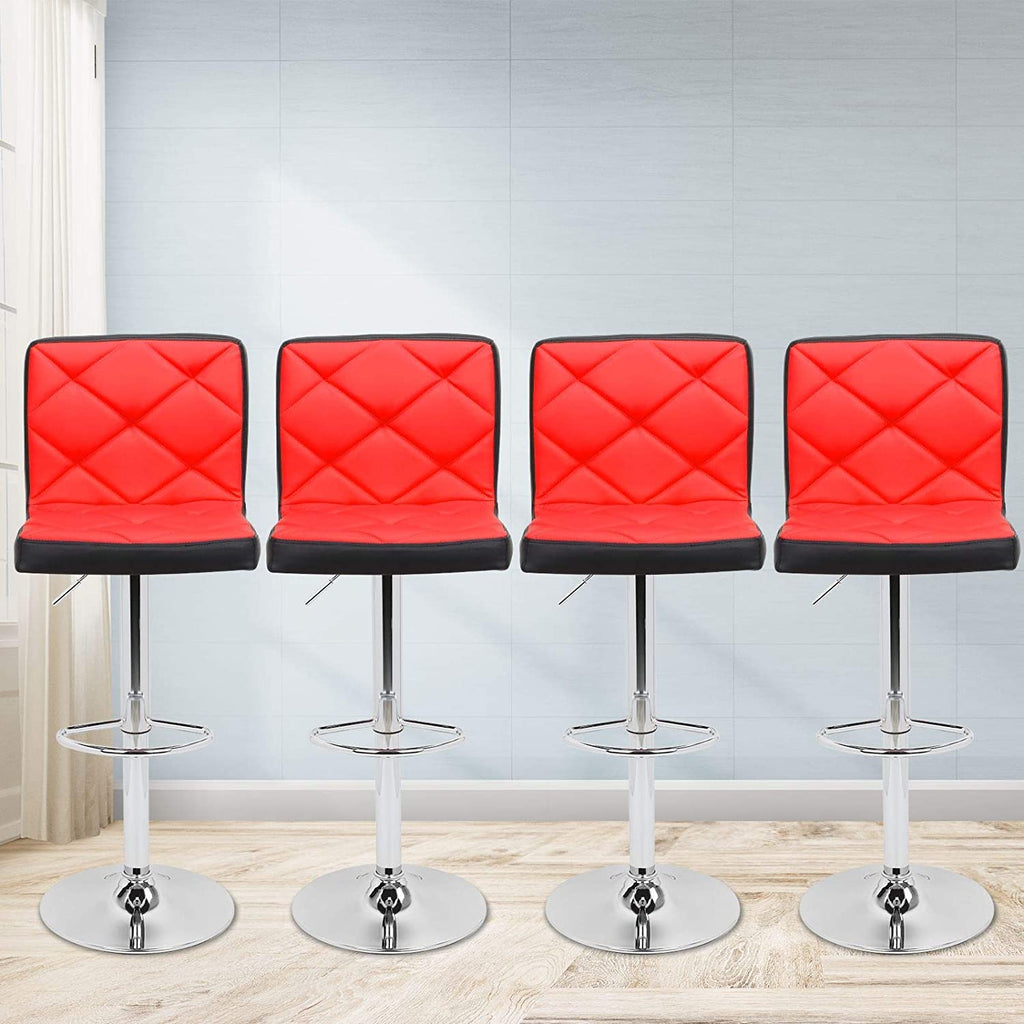 Orange Red Faux Leather Bar Stools, Square (Set of 4)