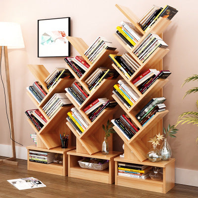 Saddle Brown Tree Bookshelf Compact Book Display Storage Rack Bookcase