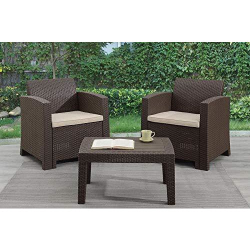 Dark Slate Gray Conversation Sets Outdoor Patio Furniture 3 Pieces Rattan Wicker Chairs Seat with Table