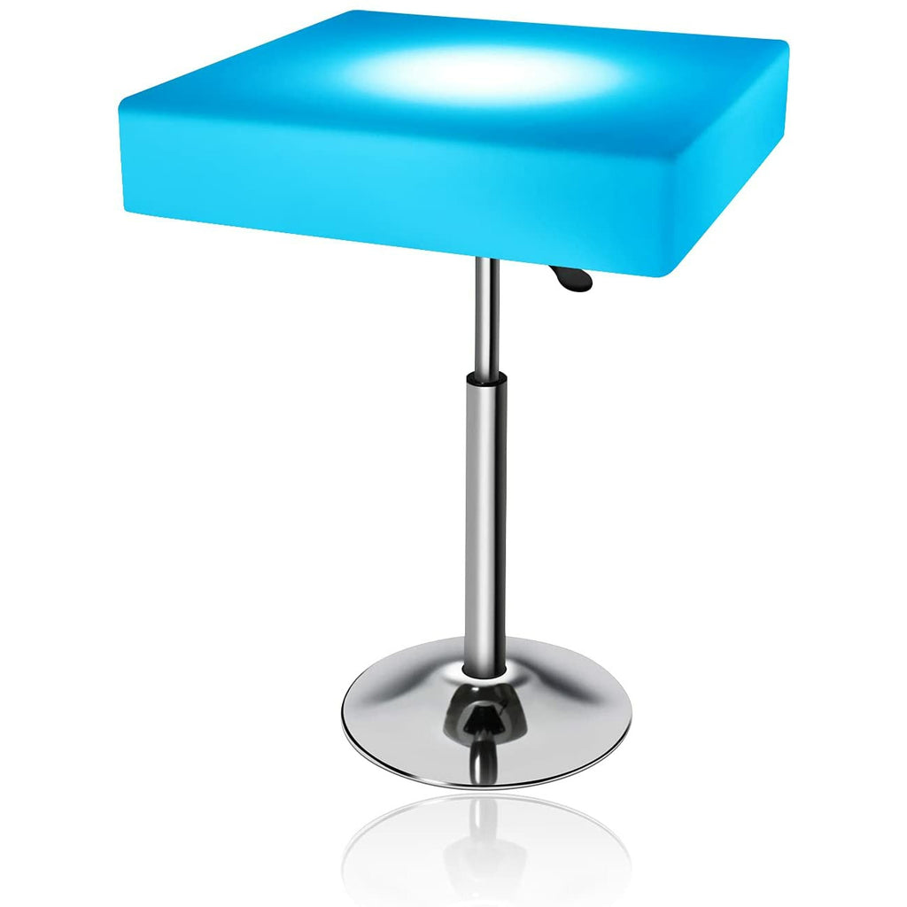 Deep Sky Blue LED Light Up Square Top Table ,  Adjustable Height 26" to 34" Remote Control for Color Chaining (Square)