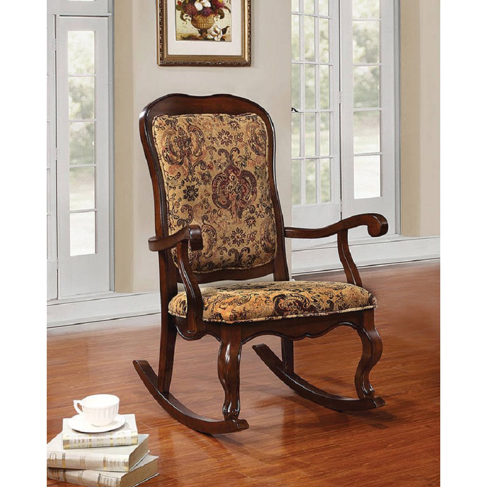 Dim Gray Wooden Rocking Chair Patio Chair Tall Backrest in Fabric & Cherry
