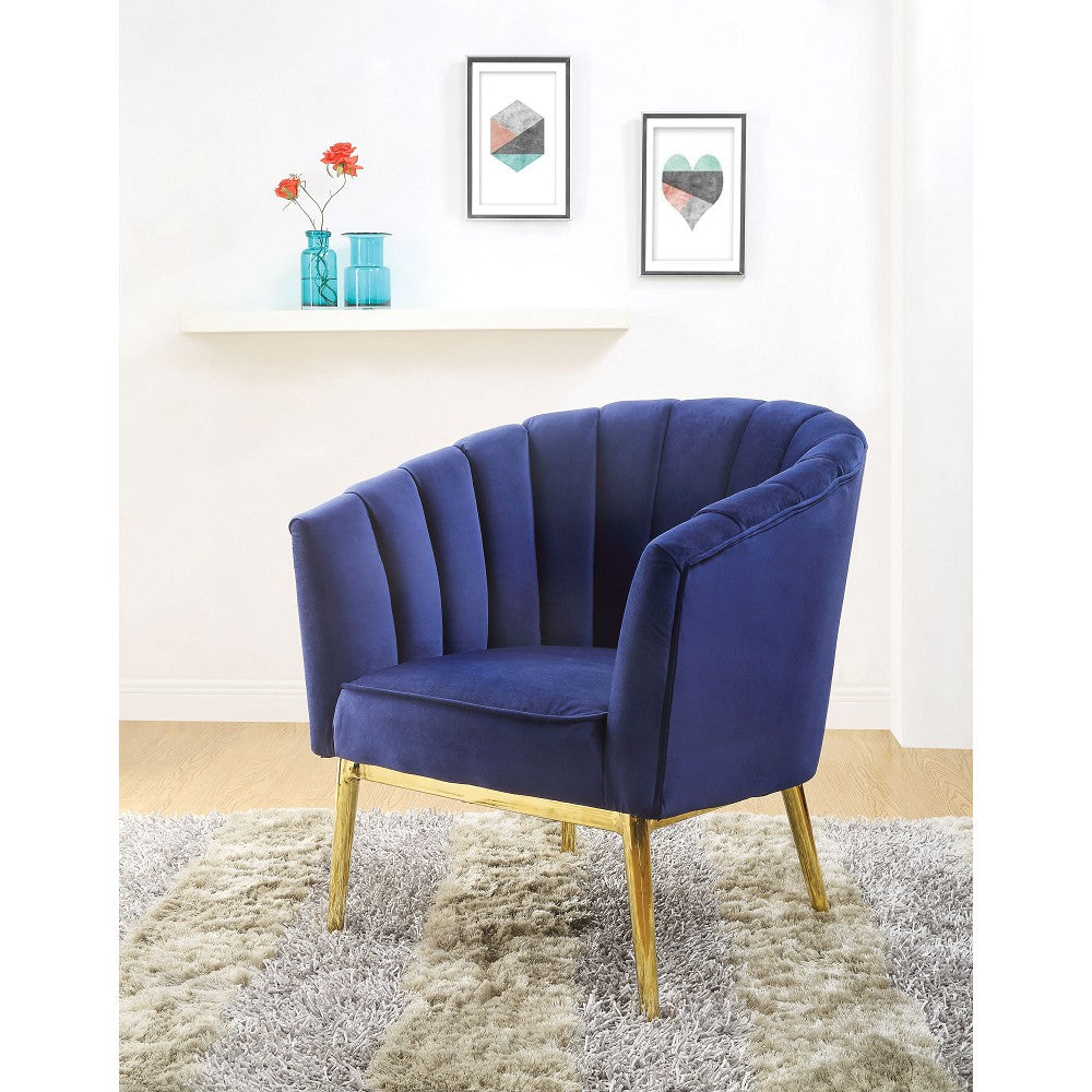 Dark Slate Blue Upholstered Accent Chair Club Chair With Golden Legs Velvet Fabric Living Room