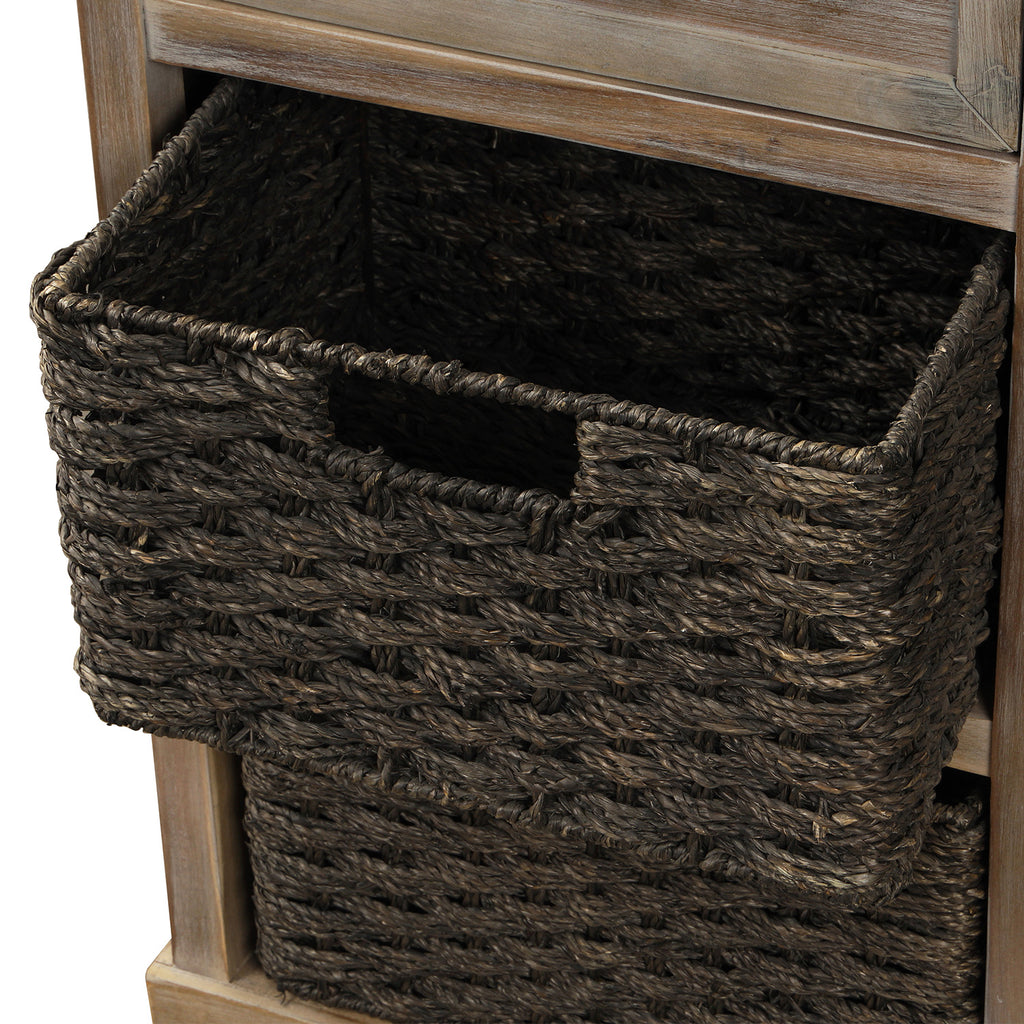 Black Rustic Storage Cabinet with Two Drawers and Four Classic Fabric Basket