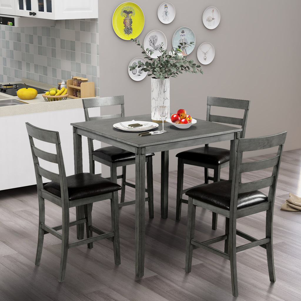 Dark Slate Gray 5 Counts - Square Counter Height Wooden Kitchen Dining Set With Table and 4 Chairs