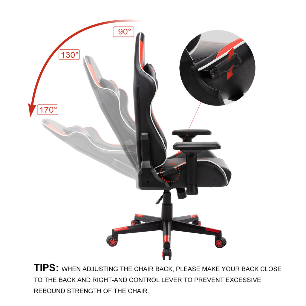 Black High-Back PU Leather Game Chair Adjustable Office Desk Chair