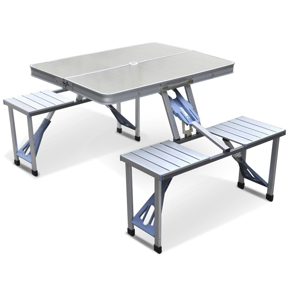 Lavender Aluminum Folding Camping Picnic Table With 4 Seats Portable Set