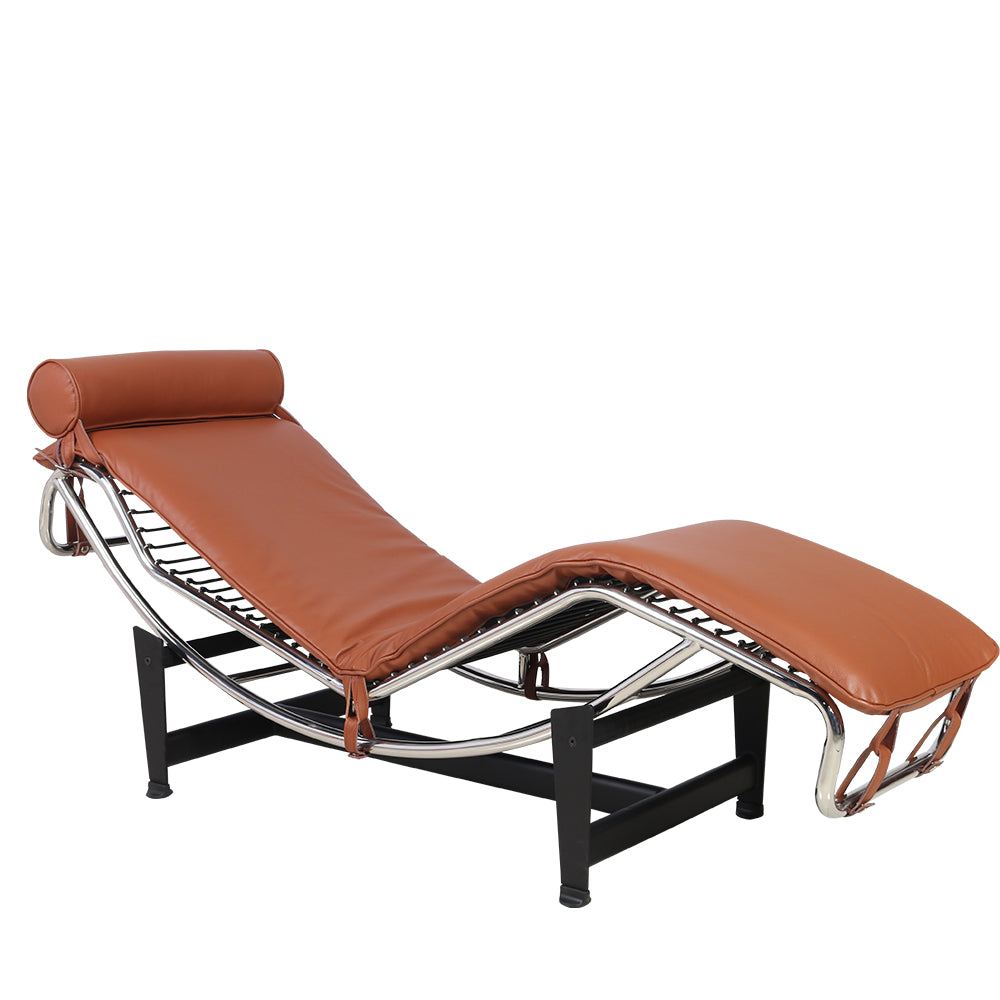 White Outdoor Patio Chaise Lounge with Cushion Light Brown